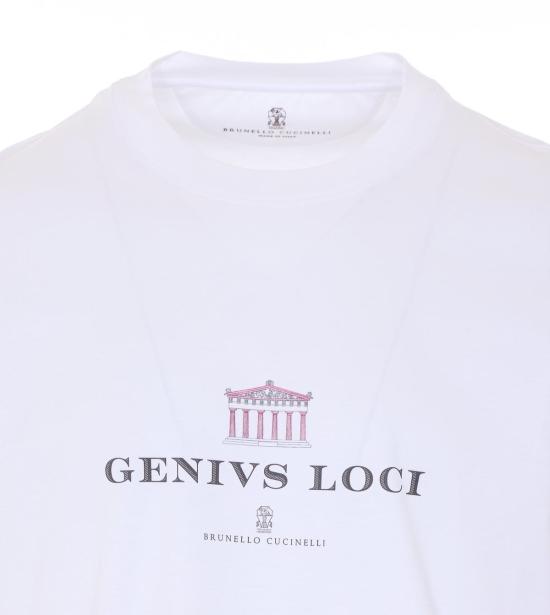  브루넬로 쿠치넬리 반팔 티셔츠 프린트 티셔츠 (화이트) - BRUNELLO CUCINELLI