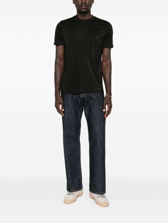  엠포리오 아르마니 반팔 티셔츠 모달 및 실크 혼방 티셔츠 블랙 - EMPORIO ARMANI