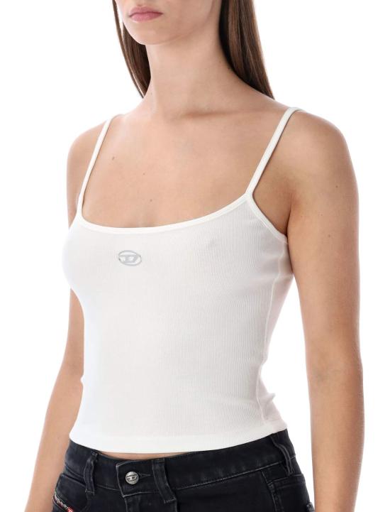  디젤 민소매 티셔츠 메탈릭 타원형 D 로고가 있는 골지 스트레치 코튼  (화이트) - DIESEL