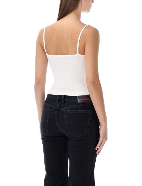  디젤 민소매 티셔츠 메탈릭 타원형 D 로고가 있는 골지 스트레치 코튼  (화이트) - DIESEL