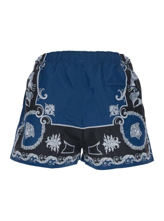  베르사체 스윔팬츠 블루 수영복, 기능성 원단에 기하학적 무늬 전체 프린트 - VERSACE