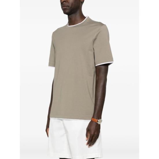  브루넬로 쿠치넬리 반팔 티셔츠 Brunello Cucinelli 티셔츠 그린 - BRUNELLO CUCINELLI