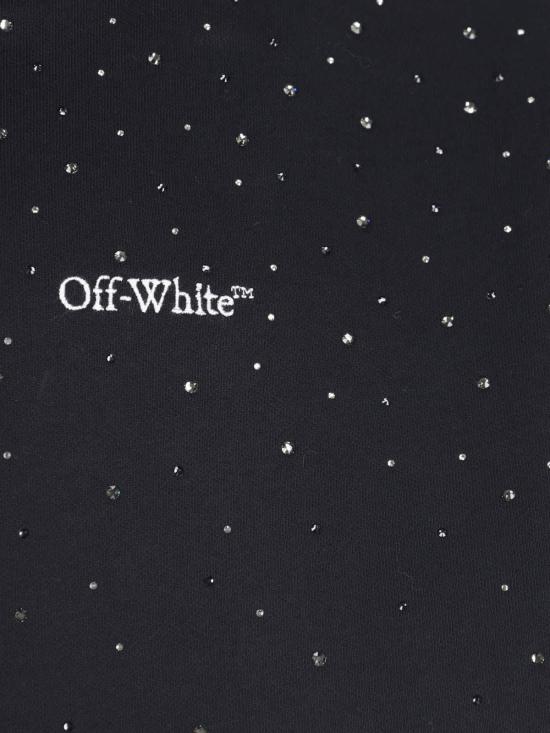  오프화이트 긴팔 티셔츠 로고 크리스털 장식 블랙 스웨트셔츠 - OFF WHITE