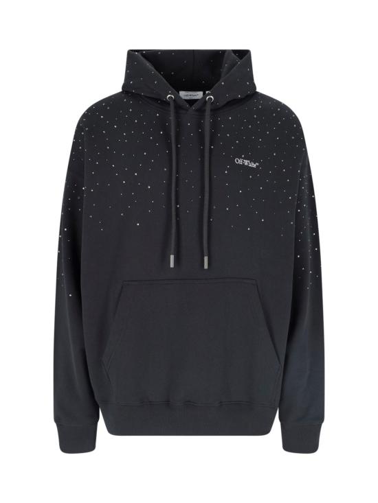  오프화이트 긴팔 티셔츠 로고 크리스털 장식 블랙 스웨트셔츠