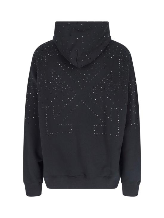  오프화이트 긴팔 티셔츠 로고 크리스털 장식 블랙 스웨트셔츠 - OFF WHITE