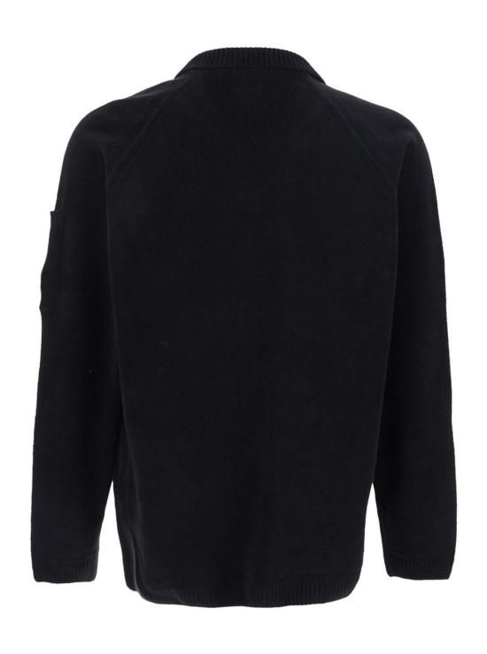  씨피 컴퍼니 스웨터 C.P. 회사 , 폴로 셔츠 스타일 칼라 및 소매에 고글 장식 플레이트, 검정색 - C.P. COMPANY