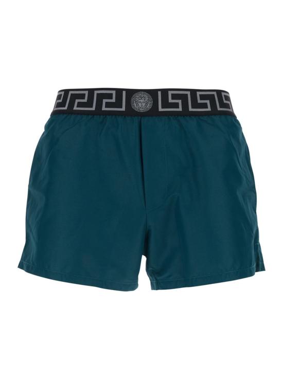  베르사체 스윔팬츠 수영 반바지, 신축성 있는 허리와 그레카 모티브, 녹색