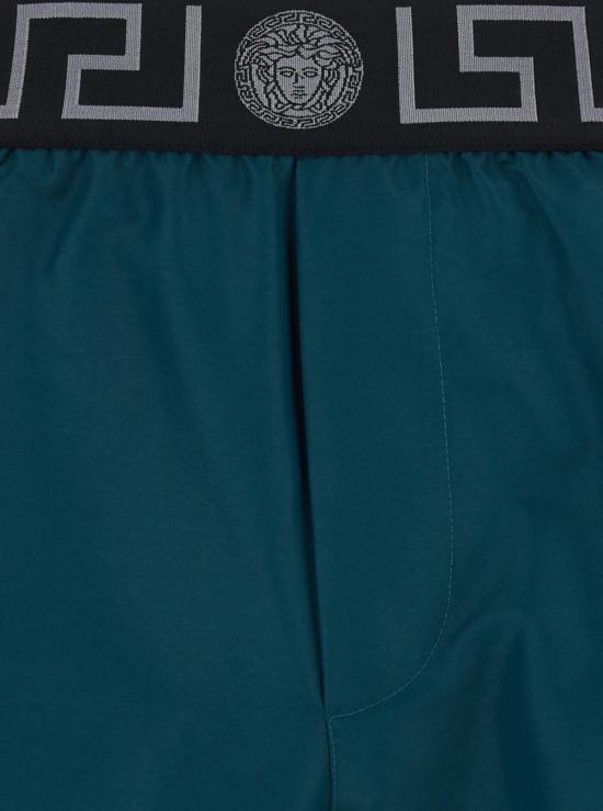  베르사체 스윔팬츠 수영 반바지, 신축성 있는 허리와 그레카 모티브, 녹색 - VERSACE