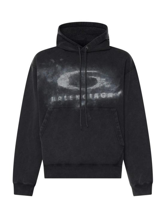  발렌시아가 긴팔 티셔츠 워시드 크레용 루프 드라이 플리스 스웨트셔츠 블랙