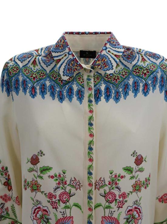  에트로 블라우스 실크 셔츠, 꽃무늬 프린트, 화이트 - ETRO