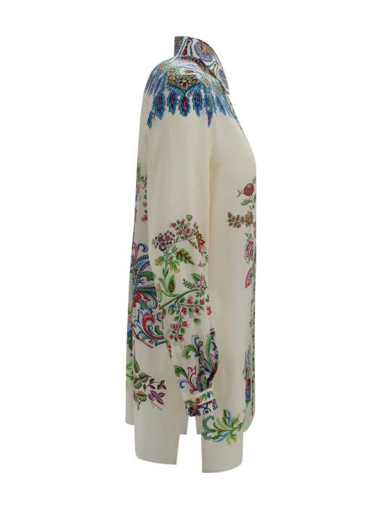  에트로 블라우스 실크 셔츠, 꽃무늬 프린트, 화이트 - ETRO