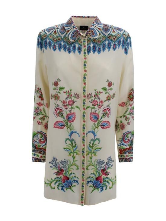  에트로 블라우스 실크 셔츠, 꽃무늬 프린트, 화이트