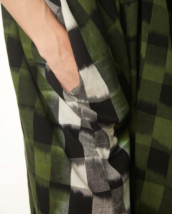  LWN 숏 원피스 Lwn Sello 카프탄 차이브 딥 다이 이캇 체크 - LWN