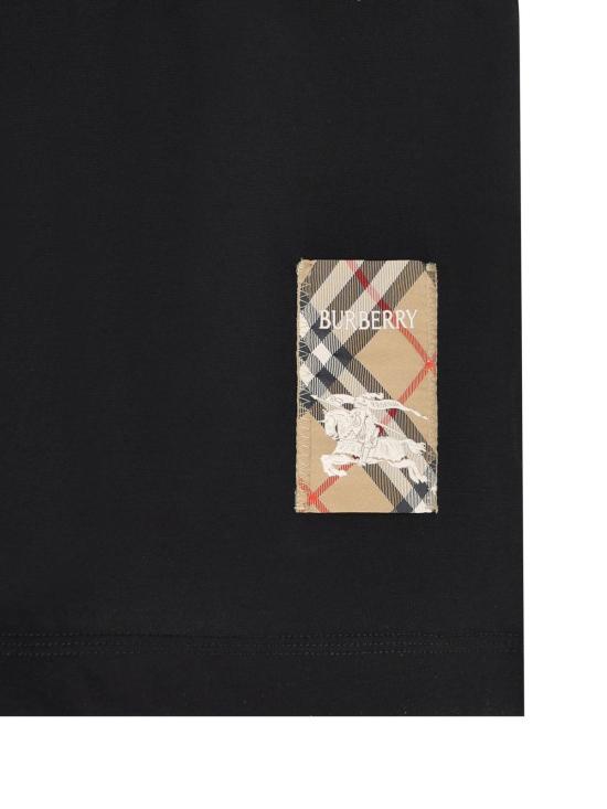  버버리 반팔 티셔츠 체크 패치 크루넥 티셔츠 블랙 - BURBERRY