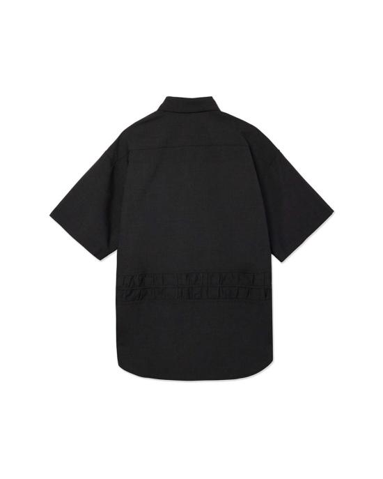  세이지 네이션 반팔 셔츠 트로피컬 울 오버사이즈 포실 반팔 셔츠 차콜 - SAGE NATION