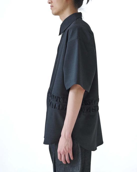  세이지 네이션 반팔 셔츠 트로피컬 울 오버사이즈 포실 반팔 셔츠 차콜 - SAGE NATION