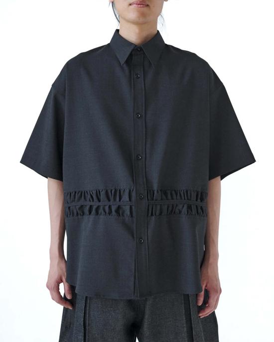  세이지 네이션 반팔 셔츠 트로피컬 울 오버사이즈 포실 반팔 셔츠 차콜 - SAGE NATION