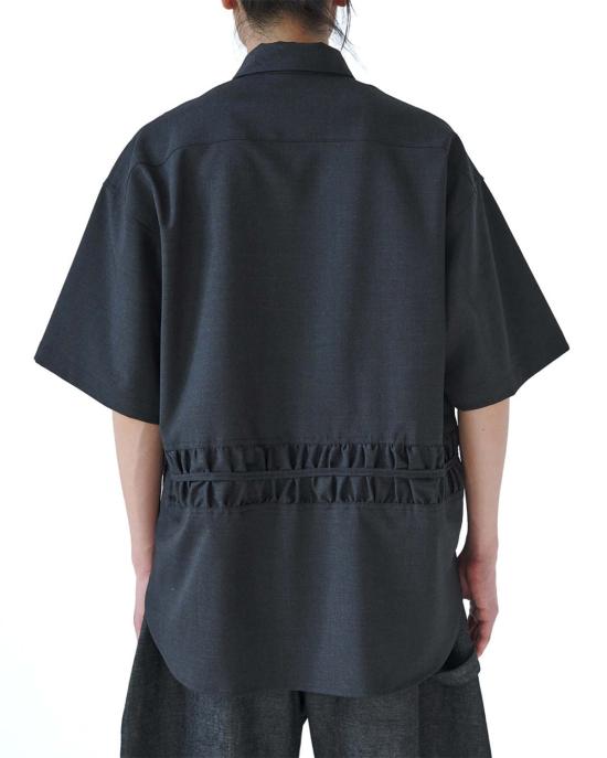  세이지 네이션 반팔 셔츠 트로피컬 울 오버사이즈 포실 반팔 셔츠 차콜 - SAGE NATION