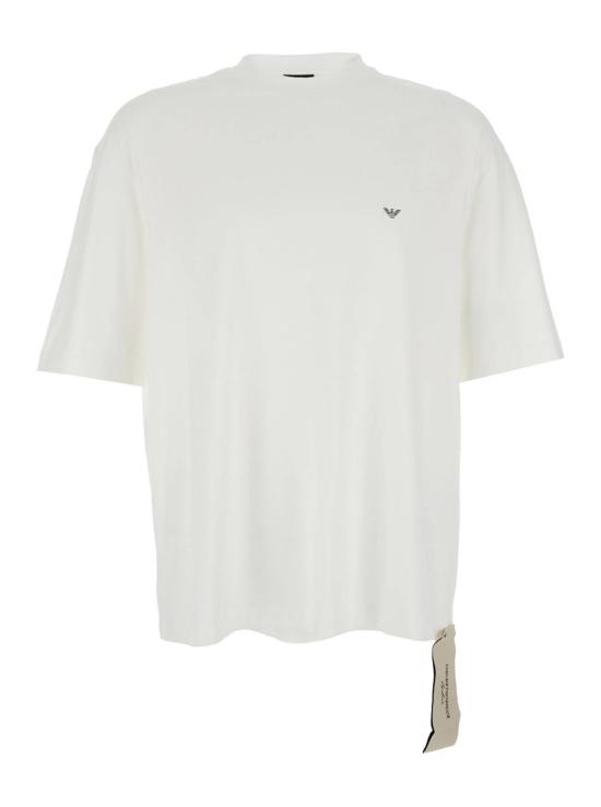  엠포리오 아르마니 반팔 티셔츠 크루넥 티셔츠 (앞면과 뒷면에 로고 있음) 화이트 색상