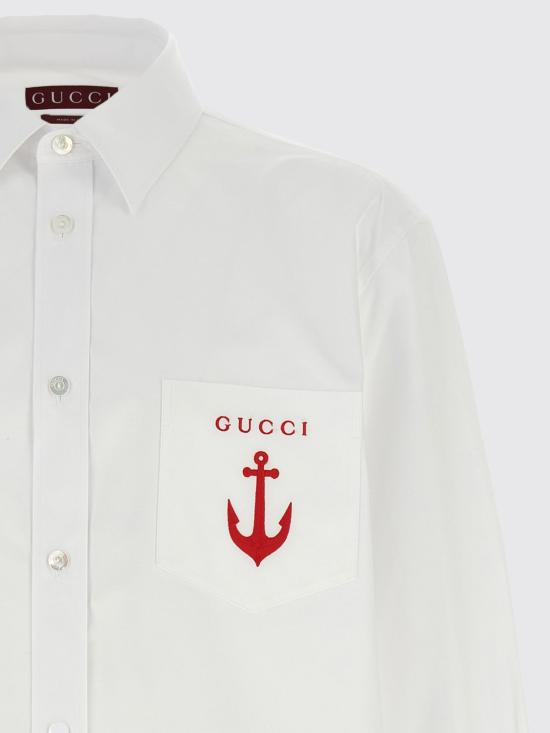 25FW 구찌 포켓 자수 셔츠 833294Z7AUX 9000 White - GUCCI