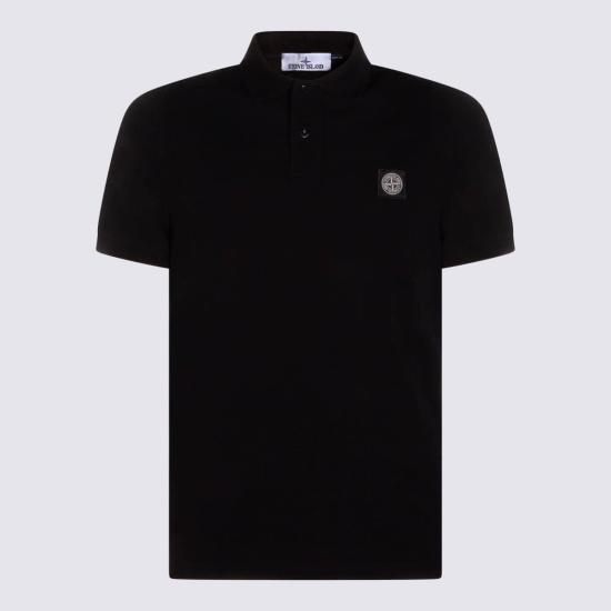  스톤 아일랜드 폴로 티셔츠 코튼 폴로 셔츠 블랙