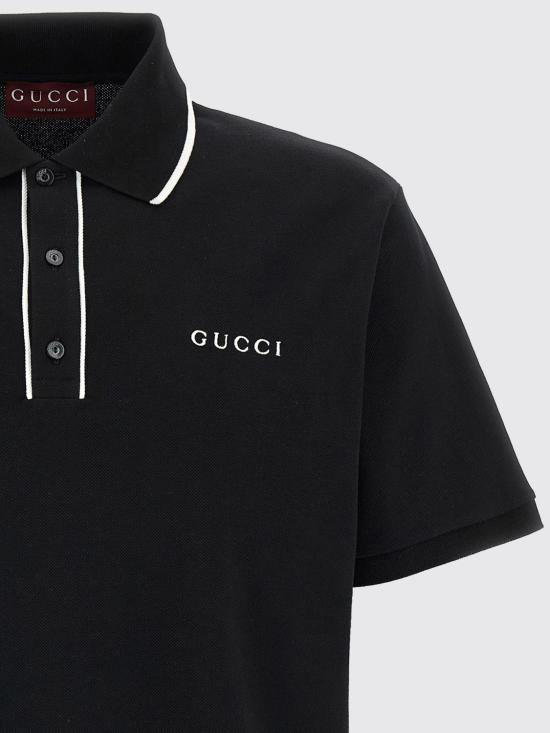 25FW 구찌 자수 코튼 피케 폴로 셔츠 806250XJHHO 1043 Black - GUCCI