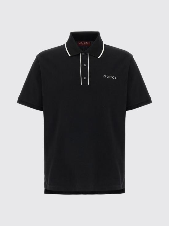 25FW 구찌 자수 코튼 피케 폴로 셔츠 806250XJHHO 1043 Black