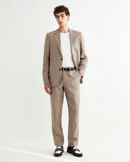  왁스 런던 수트 자켓 핀트리 블레이저 내추럴 브라운 린넨 스트라이프 - WAX LONDON