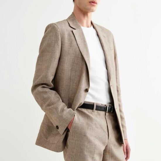  왁스 런던 수트 자켓 핀트리 블레이저 내추럴 브라운 린넨 스트라이프