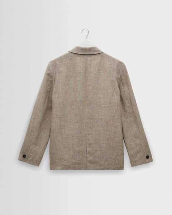  왁스 런던 수트 자켓 핀트리 블레이저 내추럴 브라운 린넨 스트라이프 - WAX LONDON