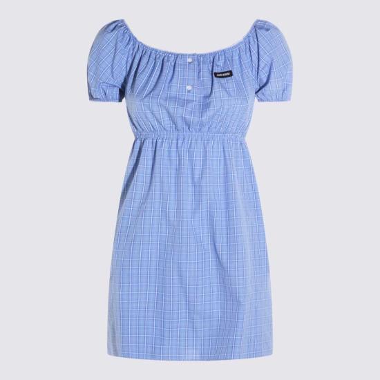  미우미우 숏 원피스 코튼 미니 드레스 라이트 블루