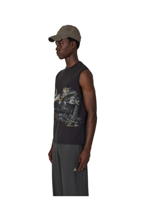  로아 민소매 티셔츠 파이 민소매 티셔츠 워시드 블랙 - ROA