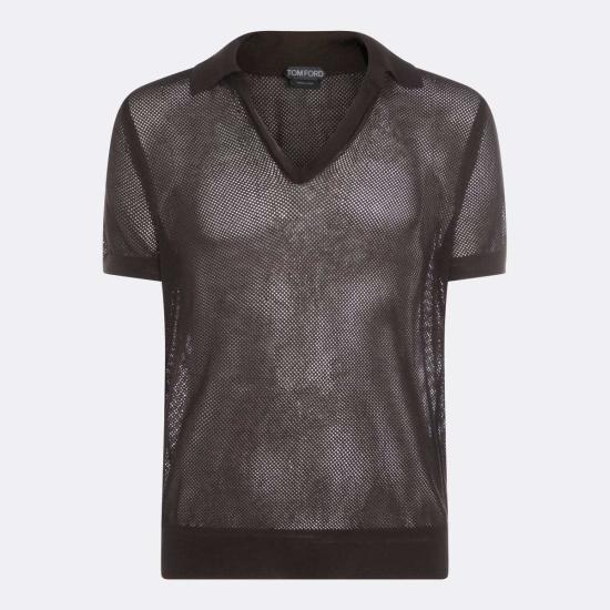  톰포드 폴로 티셔츠 톰 포드 초콜릿 코튼 & 실크 블렌드 폴로 셔츠 브라운