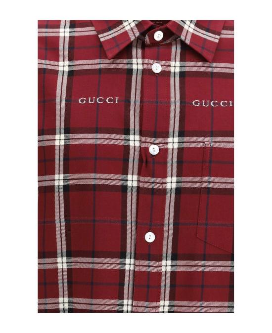 26SS 구찌 타르탄 코튼 자카드 셔츠 852895ZAUAC6013 Burgundy - GUCCI