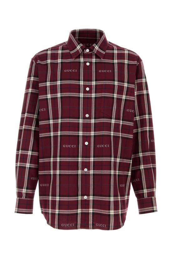 26SS 구찌 타르탄 코튼 자카드 셔츠 852895ZAUAC6013 Burgundy