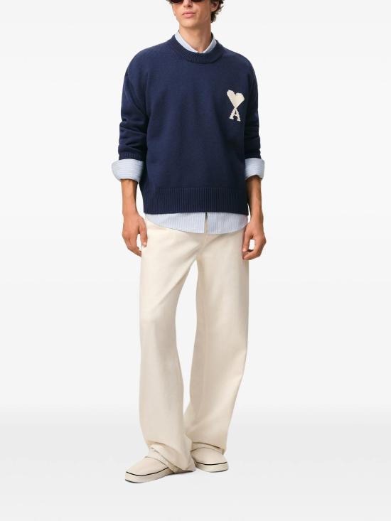 26SS 아미 ADC 울 & 코튼 크루넥 하트 스웨터 UKS859KN0156 A116 ENCRE ECRU - AMI