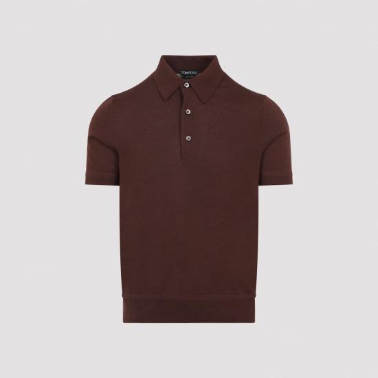  톰포드 폴로 티셔츠 톰 포드 캐시미어 실크 폴로 셔츠 코코아 브라운