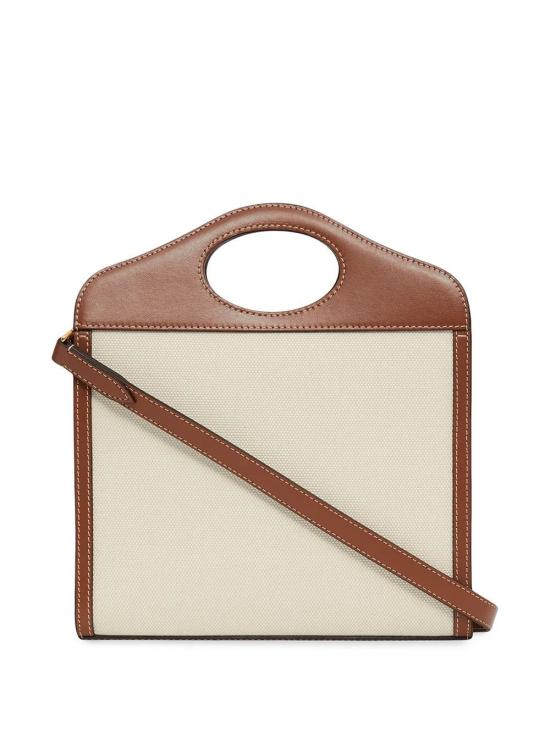 26SS 버버리 미니 투톤 캔버스 앤 레더 포켓 백 내츄럴 몰트 8039361112818 A1395 NATURALTAN - BURBERRY