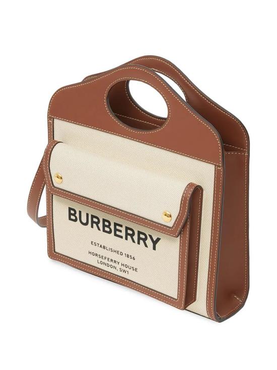 26SS 버버리 미니 투톤 캔버스 앤 레더 포켓 백 내츄럴 몰트 8039361112818 A1395 NATURALTAN - BURBERRY