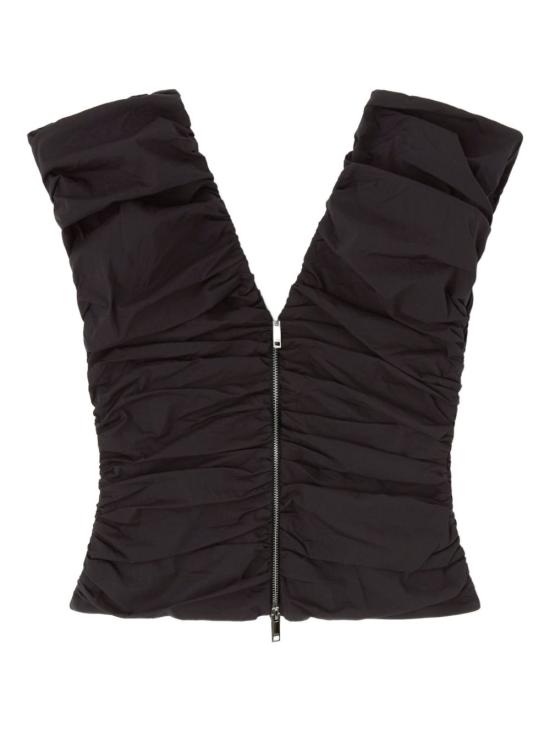 26SS 가니 투웨이 집 클로저 러치드 슬리브리스 탑 A1040071099 BLACK