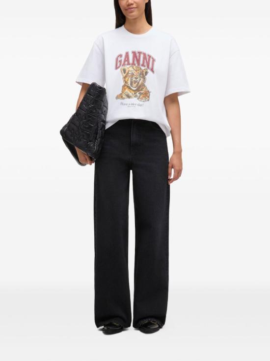 26SS 가니 코튼 저지 비디드 타이거 티셔츠 A1050060151 BRGHTWHITE - GANNI