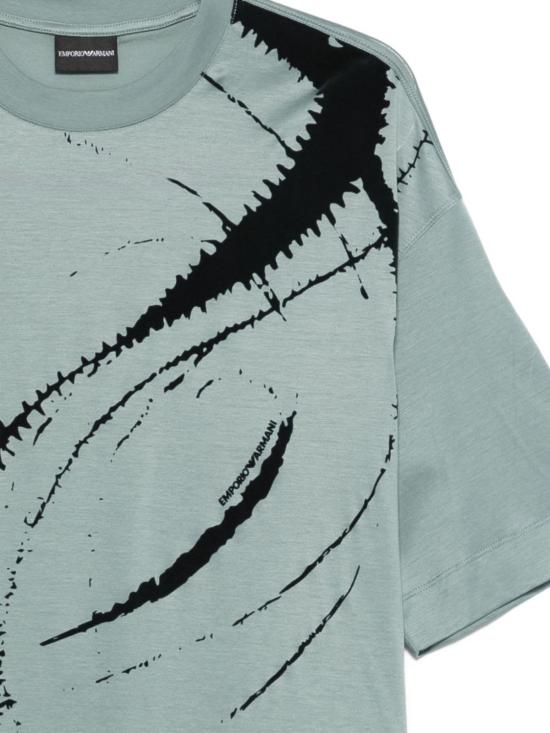  엠포리오 아르마니 반팔 티셔츠 코튼 블렌드 티셔츠 클리어 블루 - EMPORIO ARMANI