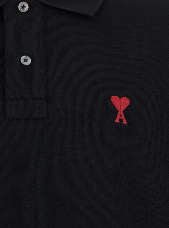  아미 반팔 티셔츠 알렉상드르 마티우시 폴로 셔츠, 앞면에 ADC 자수 장식, 면 소재, 블랙 색상 - AMI