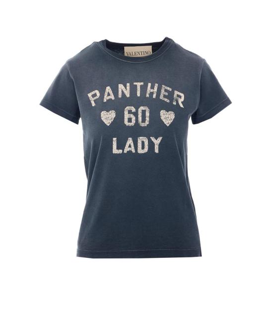 발렌티노 가라바니 반팔 티셔츠 팬서 레이디 프린트 티셔츠 블랙