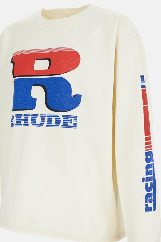  루드 긴팔 티셔츠 Rhude Split Petrol 로고 Ls 티셔츠 화이트 - RHUDE