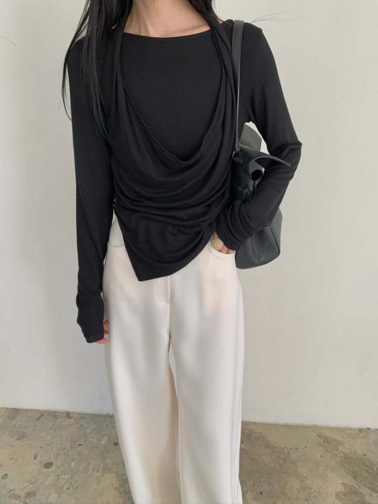  더 엔케이씨 스토어 긴팔 티셔츠 NKC 스토어 넬리 탑 블랙 - The NKC Store