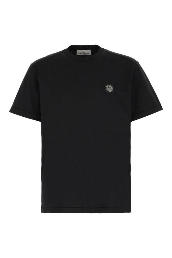  스톤 아일랜드 반팔 티셔츠 블랙 코튼 티셔츠 블랙