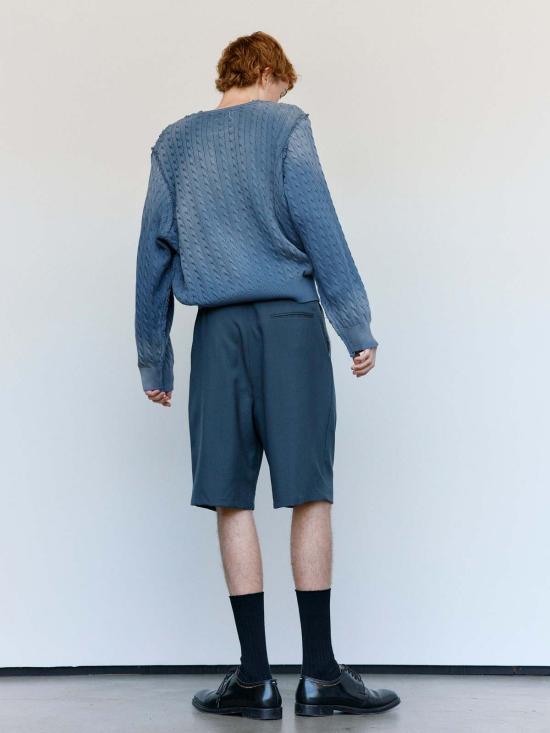  카미엘 포트젠스 스웨터 Camiel Fortgens 페트롤 코튼 프랑켄슈타인 케이블 V 넥 - CAMIEL FORTGENS