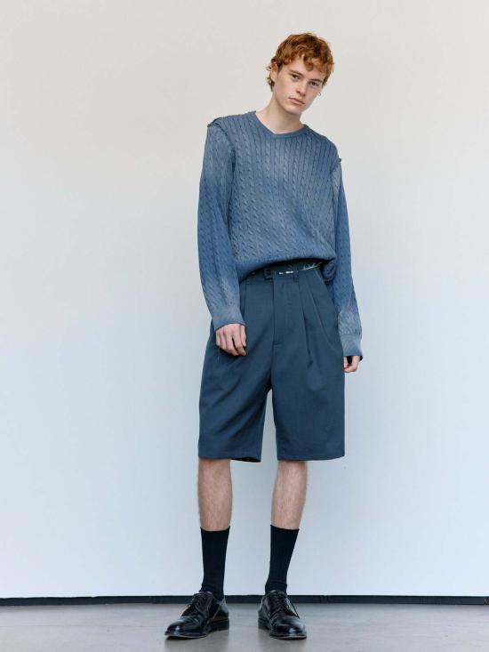  카미엘 포트젠스 스웨터 Camiel Fortgens 페트롤 코튼 프랑켄슈타인 케이블 V 넥