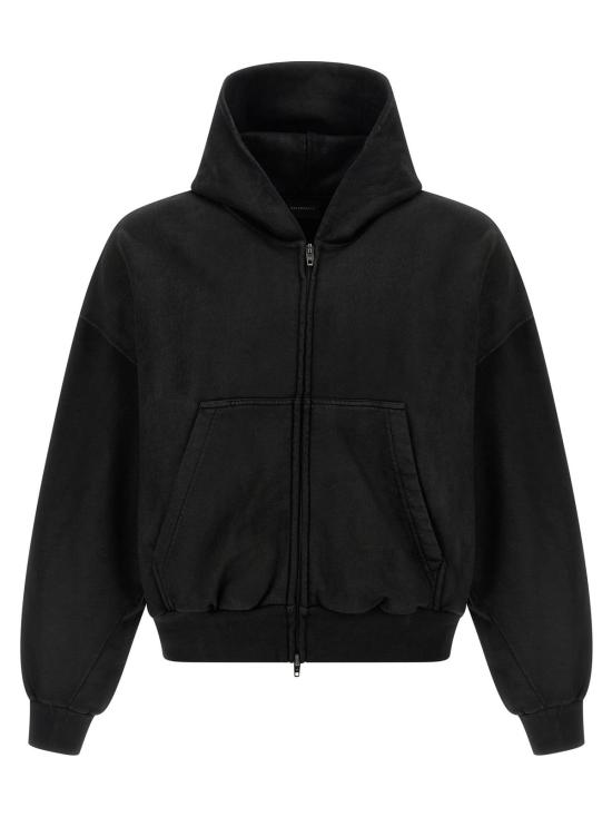  발렌시아가 긴팔 티셔츠 크롭 후드티 블랙